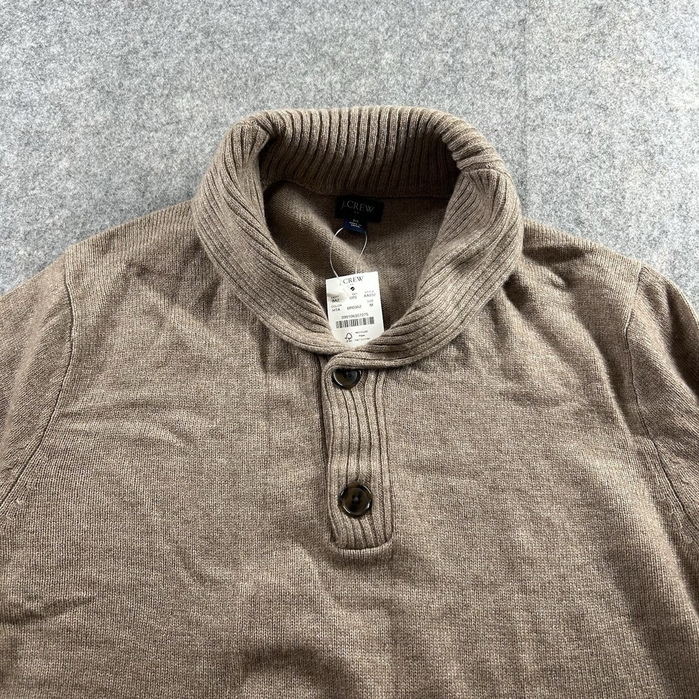 J. Crew Sweater Men's Medium Shawl Collar Lambswool Pullover Brown Button - Picture 4 of 9